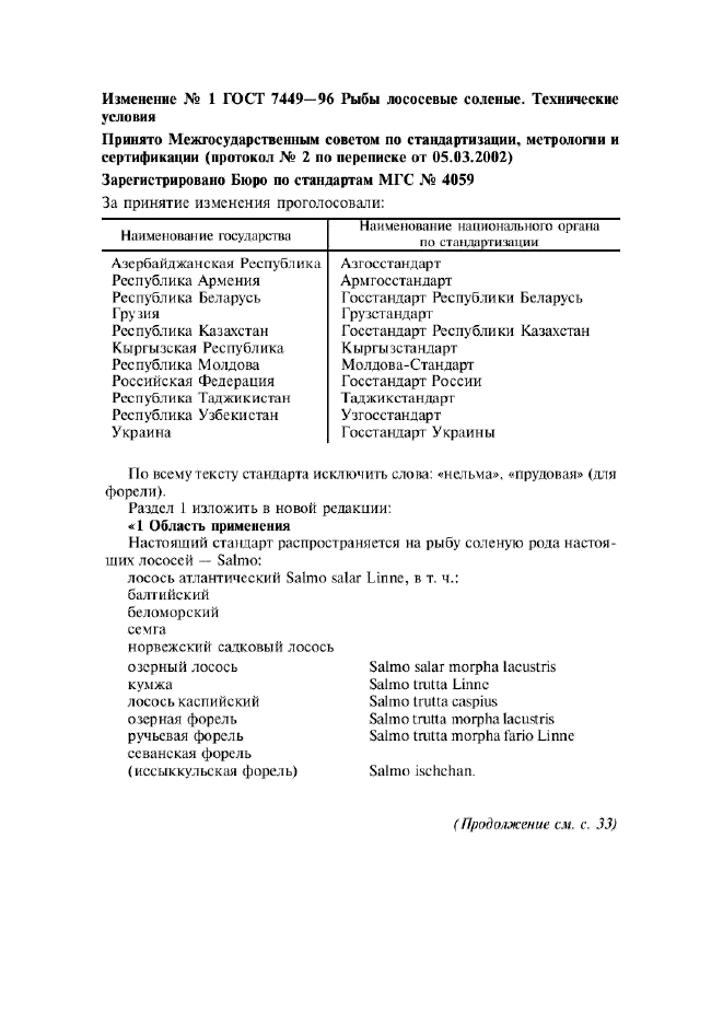 Изменение №1 к ГОСТ 7449-96